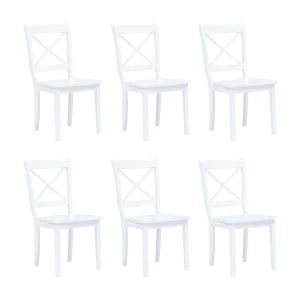 Eetkamerstoelen 6 st massief rubberwood wit Eetkamerstoelen 6 st massief rubberwood wit