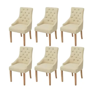 Eetkamerstoelen 6 st stof crèmekleurig Eetkamerstoelen 6 st stof crèmekleurig