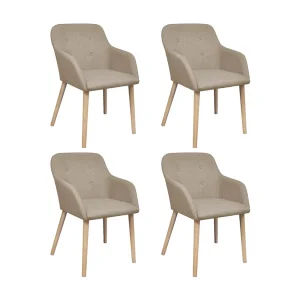 Eetkamerstoelen 4 st stof en massief eikenhout beige Eetkamerstoelen 4 st stof en massief eikenhout beige
