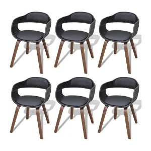 Eetkamerstoelen 6 st gebogen hout en kunstleer zwart Eetkamerstoelen 6 st gebogen hout en kunstleer zwart
