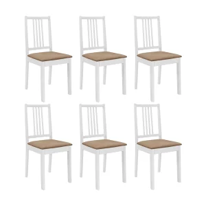 Eetkamerstoelen met kussens 6 st massief hout wit