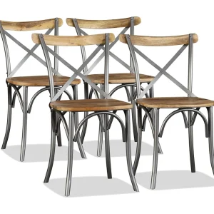 Eetkamerstoelen massief mangohout en stalen rugleuning 4 st