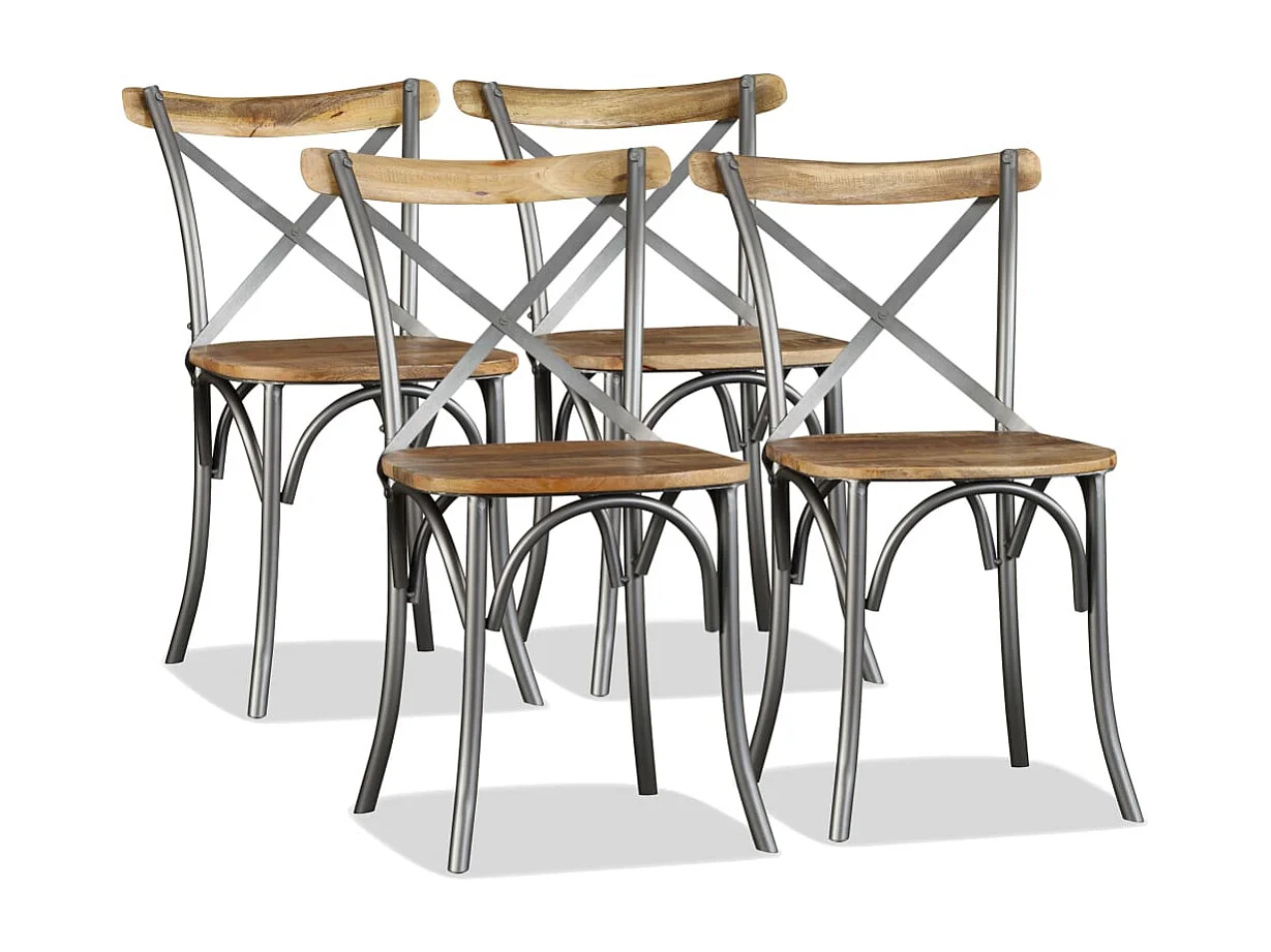 Eetkamerstoelen massief mangohout en stalen rugleuning 4 st