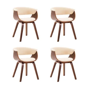 Eetkamerstoelen 4 st gebogen hout en kunstleer crèmekleurig Eetkamerstoelen 4 st gebogen hout en kunstleer crèmekleurig
