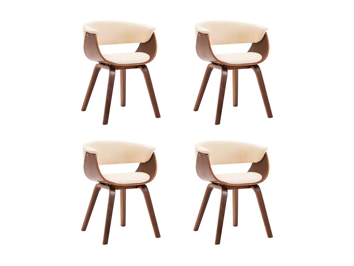 Eetkamerstoelen 4 st gebogen hout en kunstleer crèmekleurig