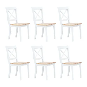 Eetkamerstoelen 6 st massief rubberwood wit en naturel Eetkamerstoelen 6 st massief rubberwood wit en naturel
