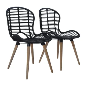 Eetkamerstoelen 2 st natuurlijk rattan zwart