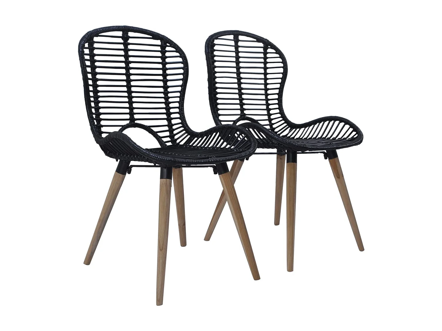 Eetkamerstoelen 2 st natuurlijk rattan zwart