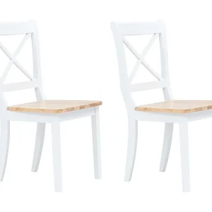 Eetkamerstoelen 2 st massief rubberwood naturel en wit Eetkamerstoelen 2 st massief rubberwood naturel en wit