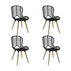 Eetkamerstoelen 4 st natuurlijk rattan zwart