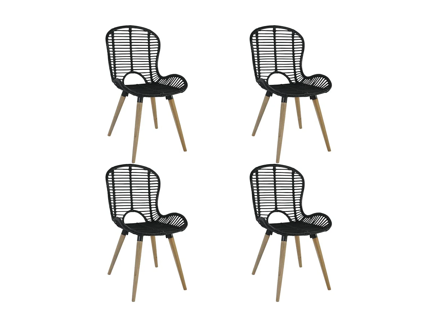 Eetkamerstoelen 4 st natuurlijk rattan zwart