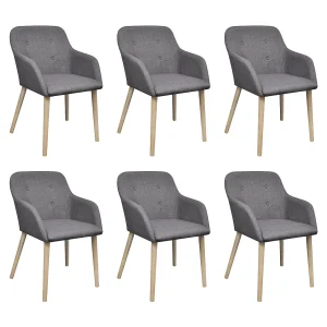 Eetkamerstoelen 6 st stof en massief eikenhout lichtgrijs