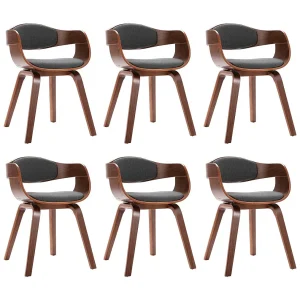 Eetkamerstoelen 6 st gebogen hout en stof grijs Eetkamerstoelen 6 st gebogen hout en stof grijs