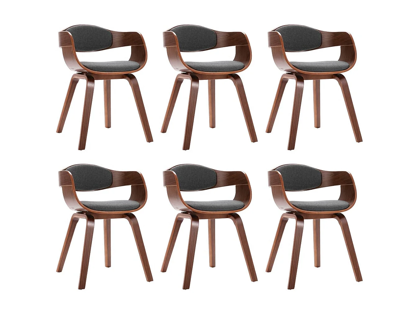 Eetkamerstoelen 6 st gebogen hout en stof grijs