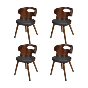 Eetkamerstoelen 4 st gebogen hout en kunstleer bruin Eetkamerstoelen 4 st gebogen hout en kunstleer bruin