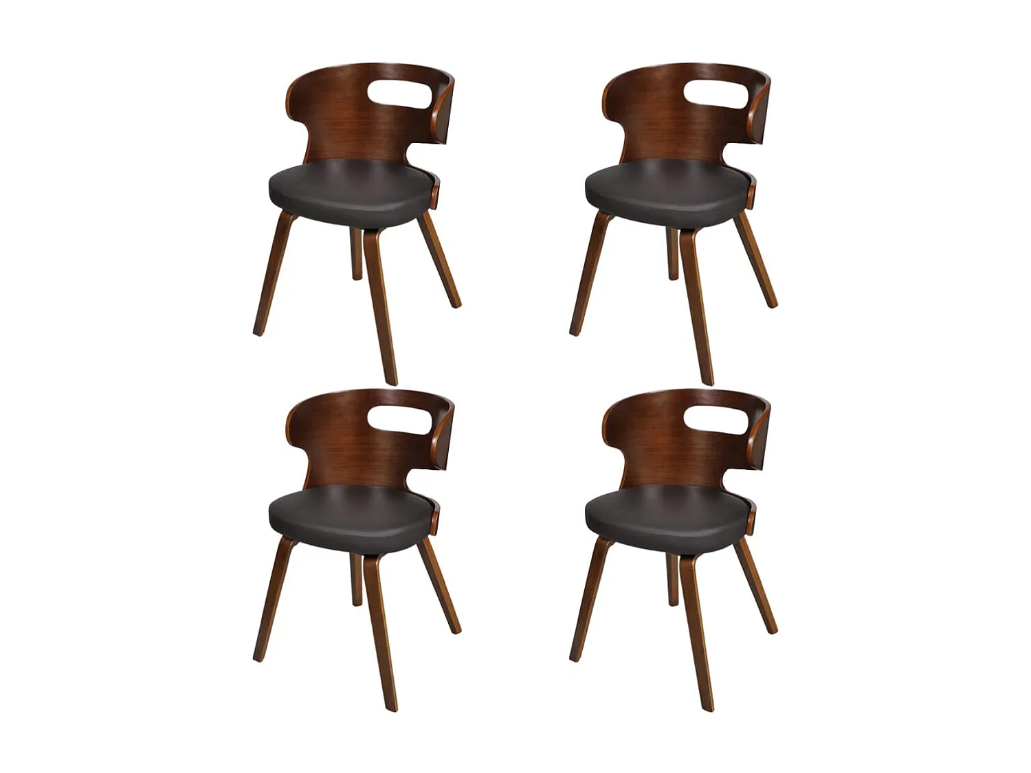 Eetkamerstoelen 4 st gebogen hout en kunstleer bruin