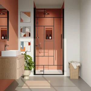 Pivoterende douchedeur van mat zwart metaal – Anti-kalkglas – 80 x 195 cm – FIORENI