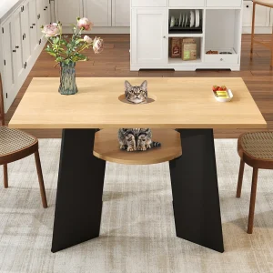 Eettafel voor 6 personen, huisdiervriendelijk, zwart en naturel Eettafel voor 6 personen, huisdiervriendelijk, zwart en naturel