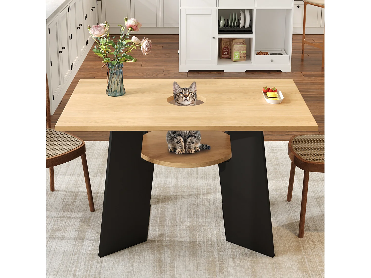 Eettafel voor 6 personen, huisdiervriendelijk, zwart en naturel