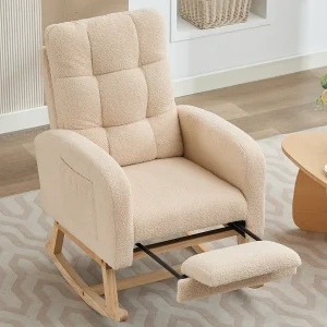 Fluwelen schommelstoel met dichte vulling houten frame beige metalen poten Fluwelen schommelstoel met dichte vulling houten frame beige metalen poten
