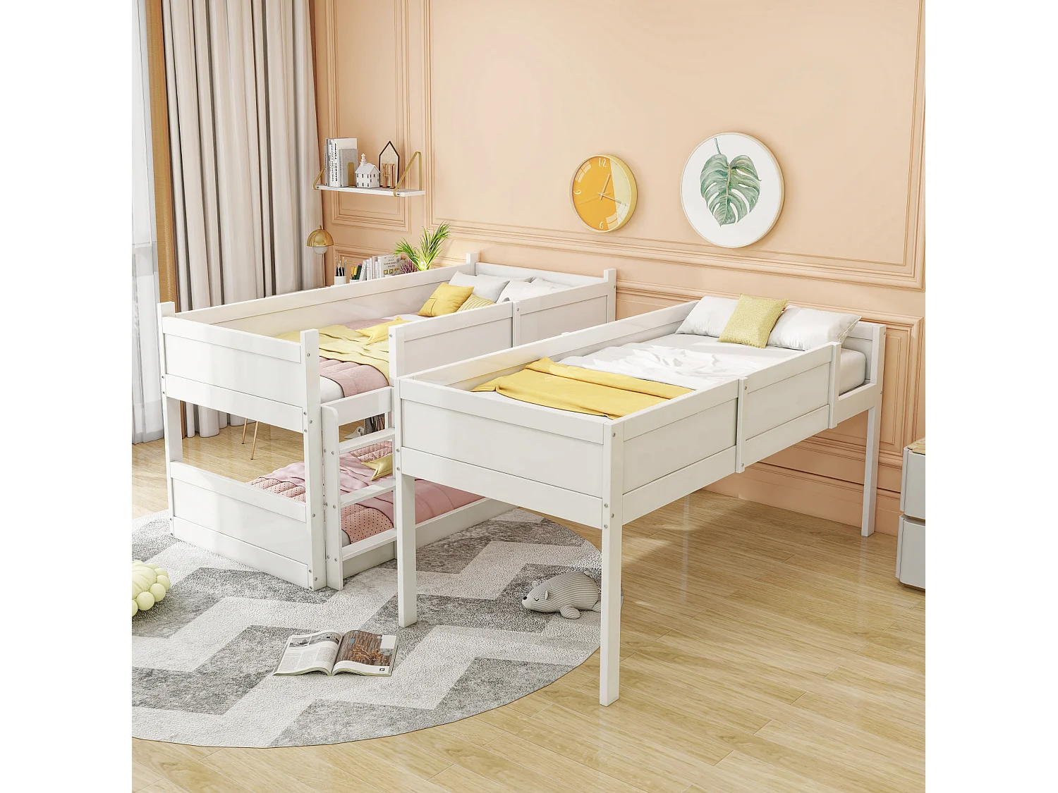 Drielaags hoogslaper kinderbed 90x200 cm van hout, wit, ruimtebesparend