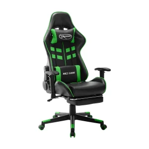 Gamestoel met voetensteun kunstleer zwart en groen Gamestoel met voetensteun kunstleer zwart en groen