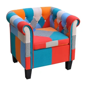 Fauteuil met patchwork stof meerkleurig Fauteuil met patchwork stof meerkleurig
