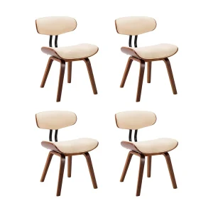 Eetkamerstoelen 4 st gebogen hout en kunstleer crèmekleurig Eetkamerstoelen 4 st gebogen hout en kunstleer crèmekleurig
