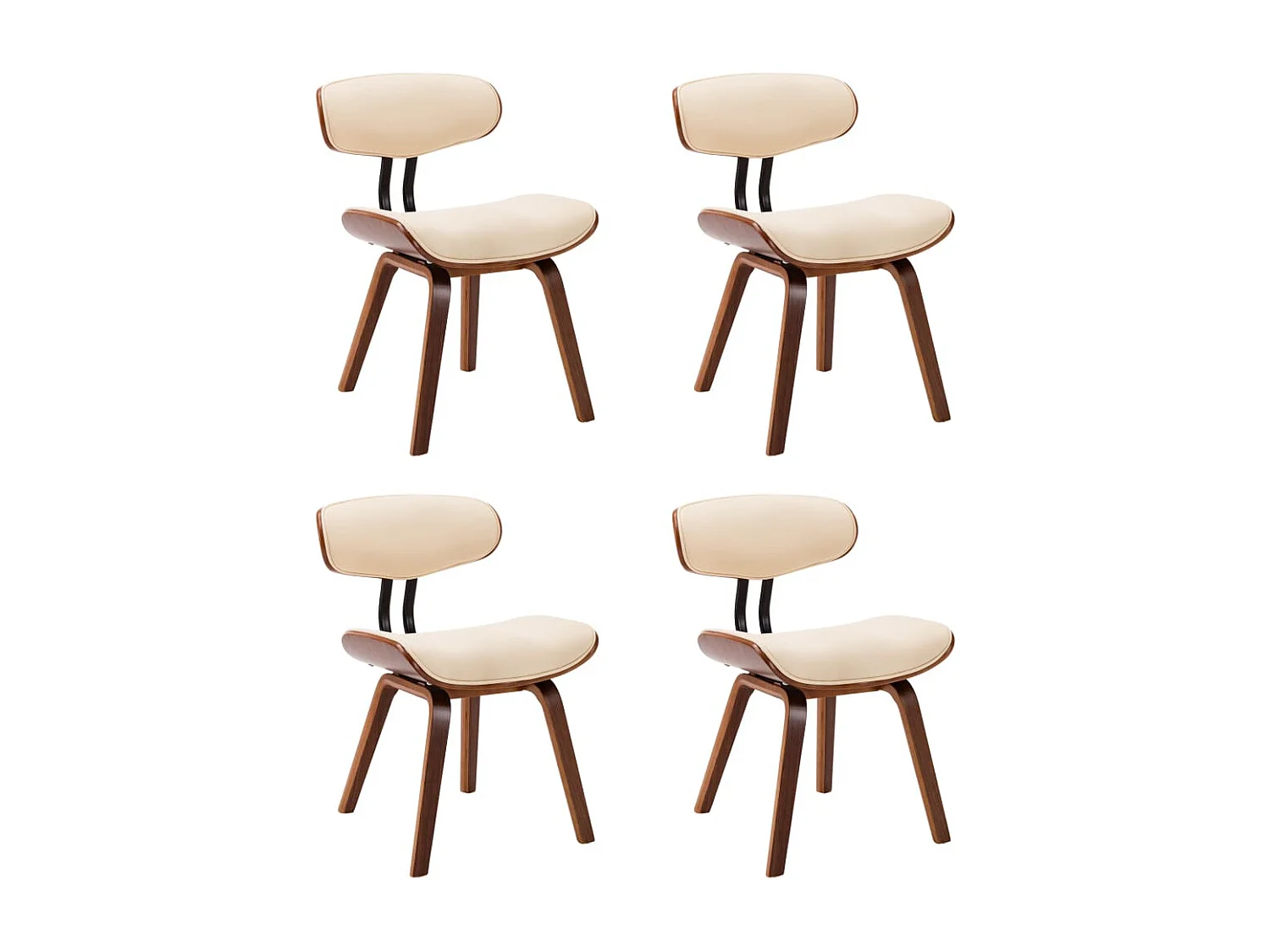 Eetkamerstoelen 4 st gebogen hout en kunstleer crèmekleurig
