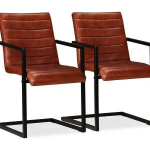 Eetkamerstoelen 2 st echt leer bruin Eetkamerstoelen 2 st echt leer bruin