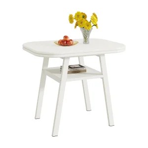 Eettafel voor 2-4 personen, 80 cm kleine moderne keukentafel met opbergplank en metalen framepoten, wit Eettafel voor 2-4 personen, 80 cm kleine moderne keukentafel met opbergplank en metalen framepoten, wit