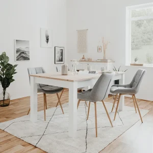 Eettafel en stoelen 160x90x75 cm Grijze houten tafel Wit