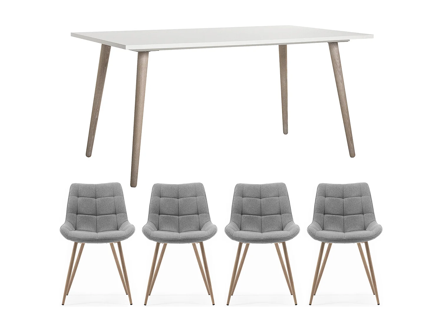 Eettafel en stoelen 160x90x75 cm Wit en Natuurlijk Uitschuifbare keukentafel met gestoffeerde stoelen Antraciet