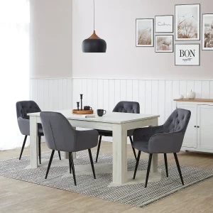Eettafel 160x90x76 cm wit fluweelgrijs Eettafel 160x90x76 cm wit fluweelgrijs