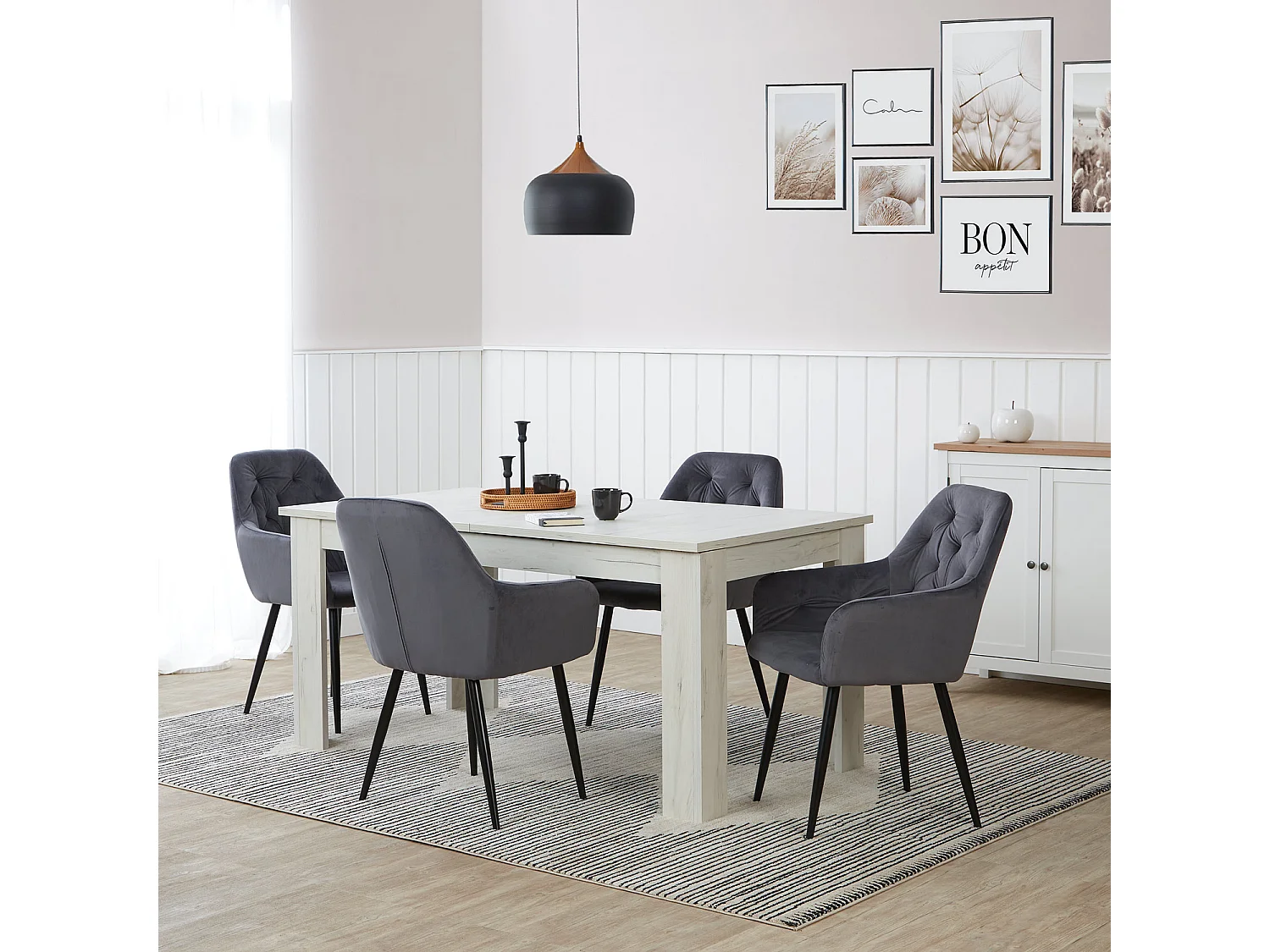 Eettafel 160x90x76 cm wit fluweelgrijs