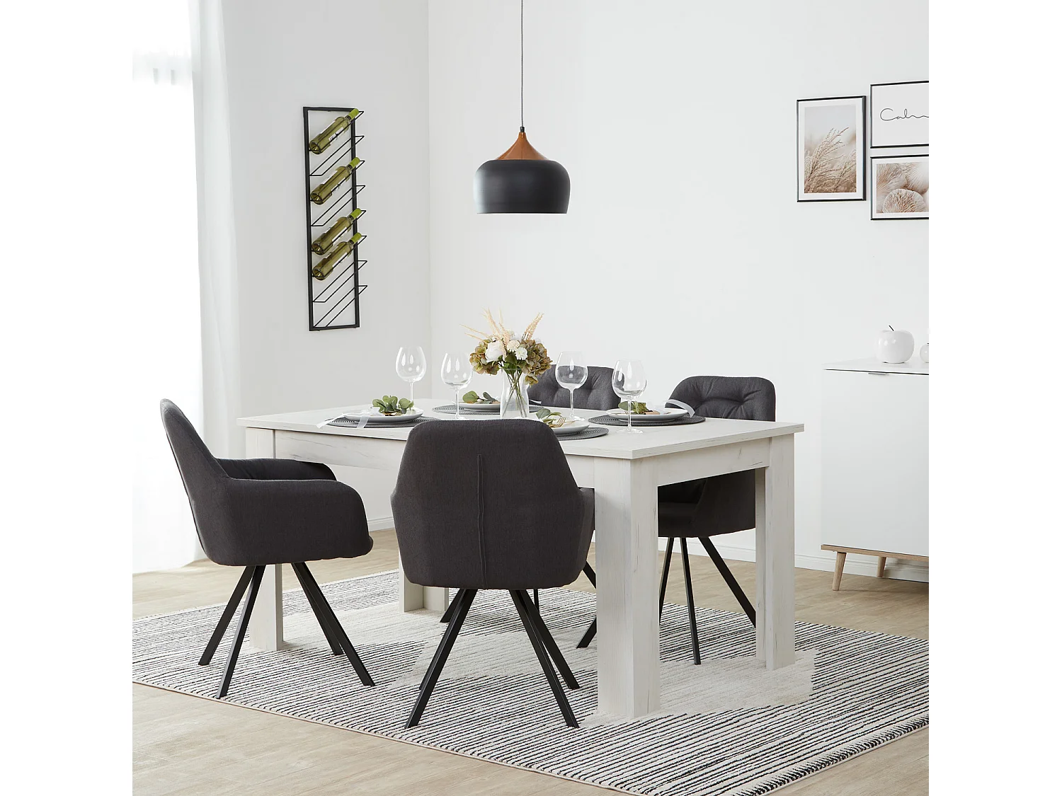 Eettafel 160x90x76 cm wit antraciet