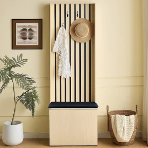 Garderobeset voor de entree 61x35x179,5 cm – met bank en schoenenmeubel – 1 valluikdeur – met 4 haken – Natuur Garderobeset voor de entree 61x35x179,5 cm – met bank en schoenenmeubel – 1 valluikdeur – met 4 haken – Natuur