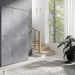 Drie-deurs opengaande kast 120 cm × 200 cm BETON | Planken + Kleerhangerstang Drie-deurs opengaande kast 120 cm × 200 cm BETON | Planken + Kleerhangerstang