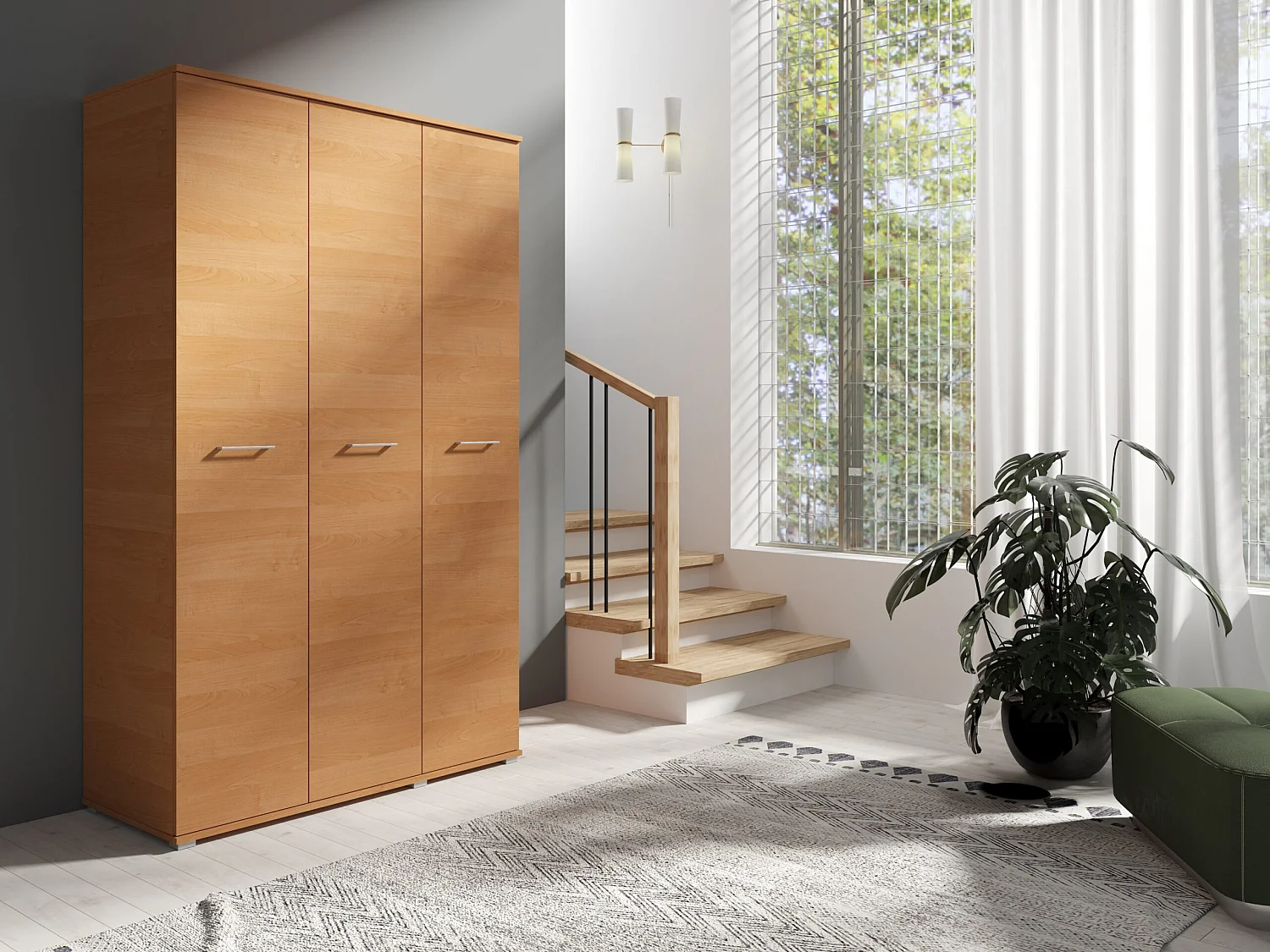 Drie-deurs opengaande kast 120 cm × 200 cm ELS | Planken + Kleerhangerstang