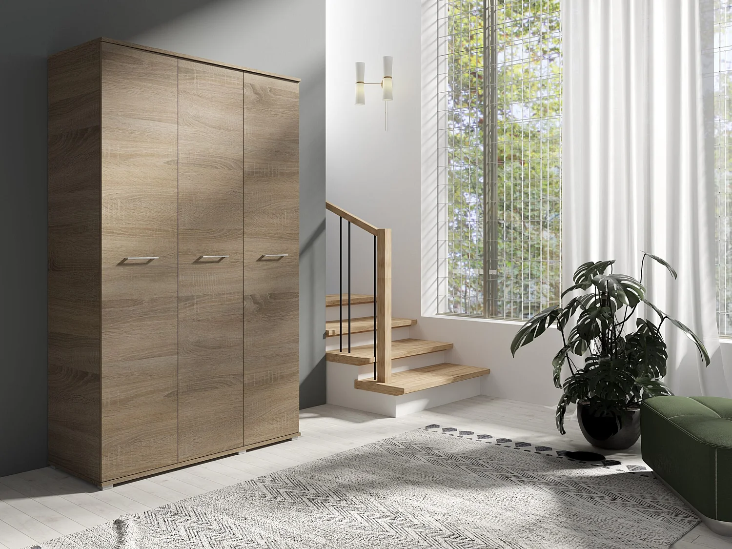 Drie-deurs opengaande kast 120 cm × 200 cm TRUFFEL | Planken + Kleerhangerstang