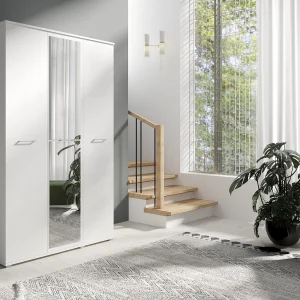 Drie-deurs opengaande kast SPIEGEL 120 cm × 200 cm WIT | Planken + Kleerhangerstang Drie-deurs opengaande kast SPIEGEL 120 cm × 200 cm WIT | Planken + Kleerhangerstang