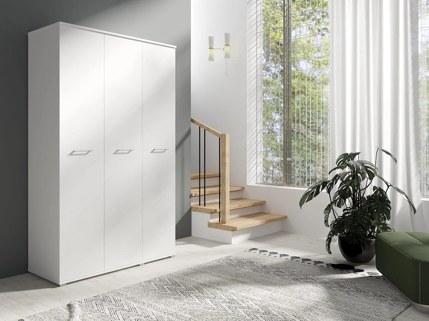 Drie-deurs opengaande kast 120 cm × 200 cm WIT | Planken + Kleerhangerstang