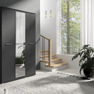 Drie-deurs opengaande kast SPIEGEL 120 cm × 200 cm ANTRACIET | Planken + Kleerhangerstang Drie-deurs opengaande kast SPIEGEL 120 cm × 200 cm ANTRACIET | Planken + Kleerhangerstang