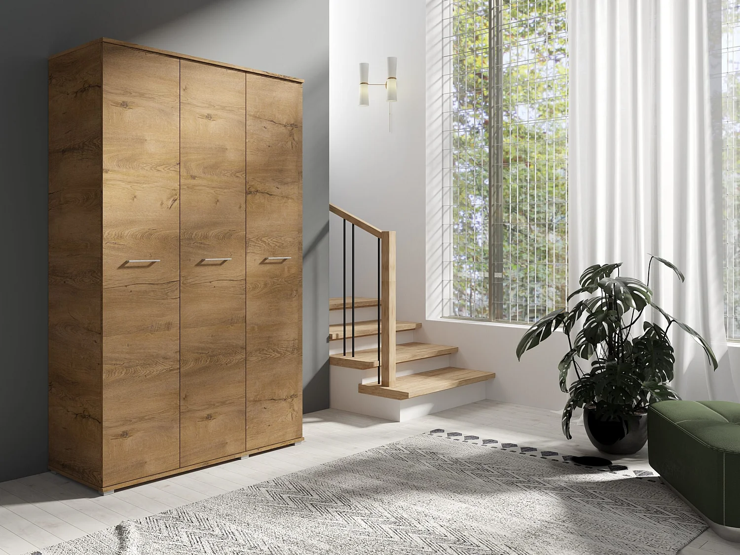 Drie-deurs opengaande kast 120 cm × 200 cm LEFKAS | Planken + Kleerhangerstang
