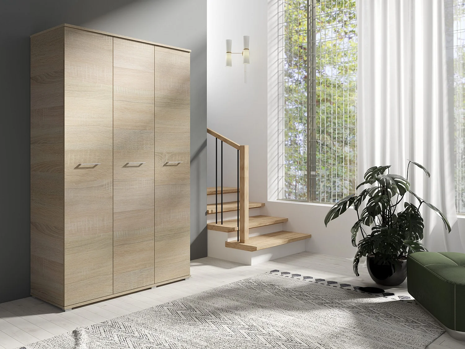 Drie-deurs opengaande kast 120 cm × 200 cm SONOMA | Planken + Kleerhangerstang