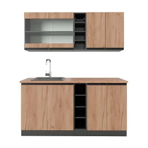 Eenpersoonskeuken eik goud/antraciet 160x60x81.6 r-line Eenpersoonskeuken eik goud/antraciet 160x60x81.6 r-line