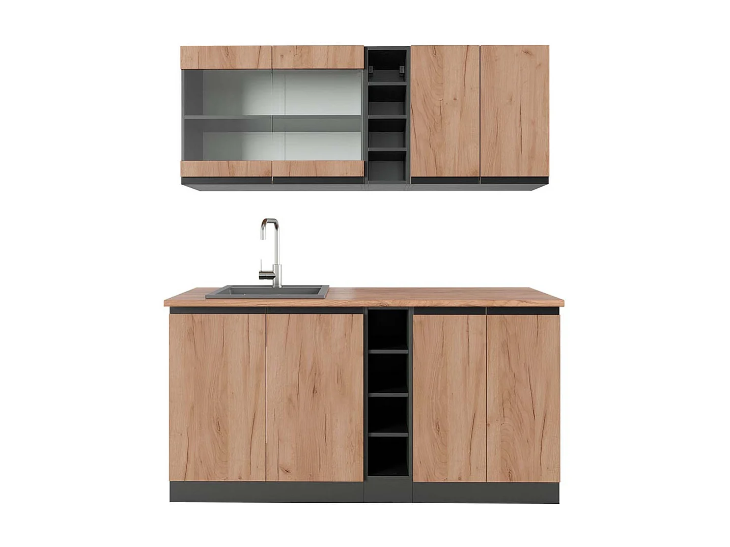 Eenpersoonskeuken eik goud/antraciet 160x60x81.6 r-line