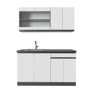 Eenpersoonskeuken wit/antraciet 140x60x81.6 r-line Eenpersoonskeuken wit/antraciet 140x60x81.6 r-line