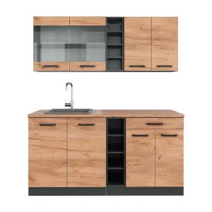Eenpersoonskeuken eik goud/antraciet 160x60x81.6 r-line Eenpersoonskeuken eik goud/antraciet 160x60x81.6 r-line