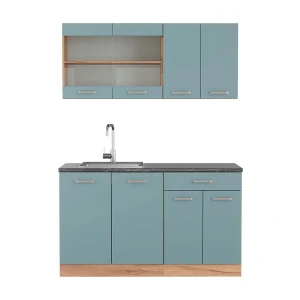 Eenpersoonskeuken blauw-grijs/gouden eik 140x60x81.6 r-line Eenpersoonskeuken blauw-grijs/gouden eik 140x60x81.6 r-line